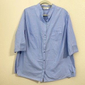 Ulla Popken Womens Blouse Top Size 16/18 Button Front Blue Stripes